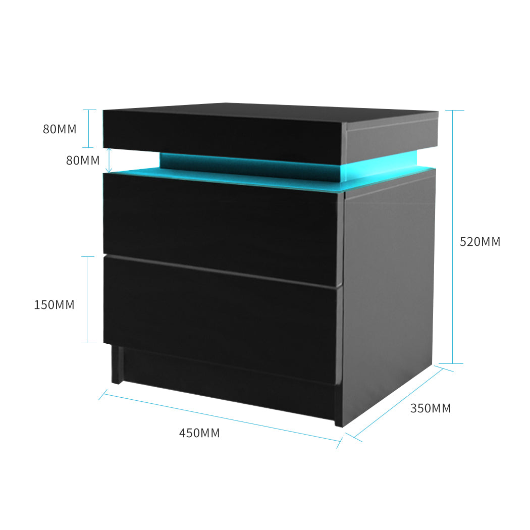 Levede Bedside Tables Side Table 2 Drawers Black-2006733164113956866