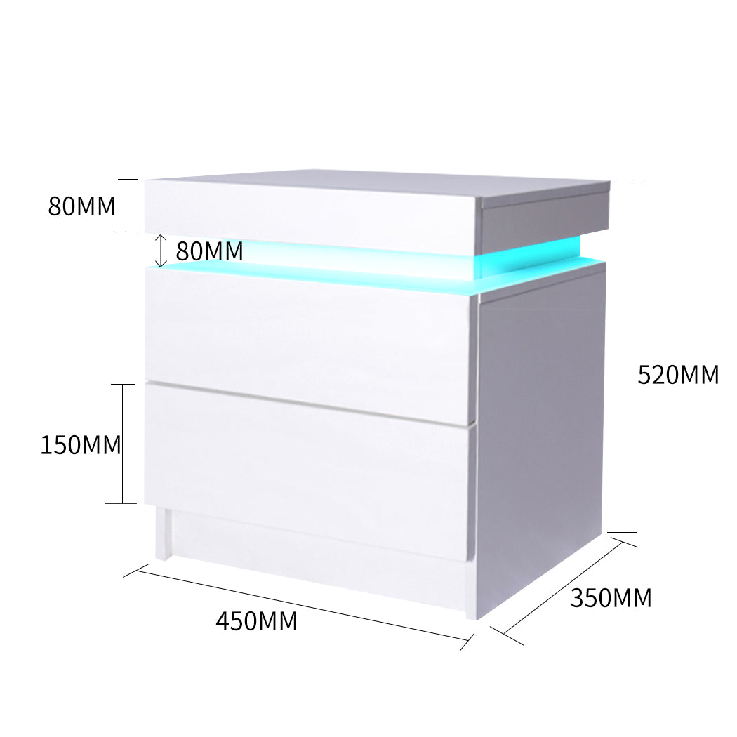 Levede Bedside Tables RGB LED Side Table White-2006733164277534722