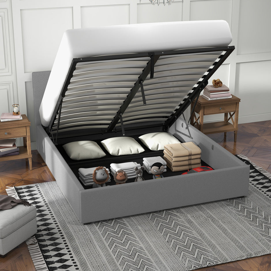 Milano Luxury Gas Lift Bed with Headboard (Model 1) - Grey No.28 - Double-1951134893945786370