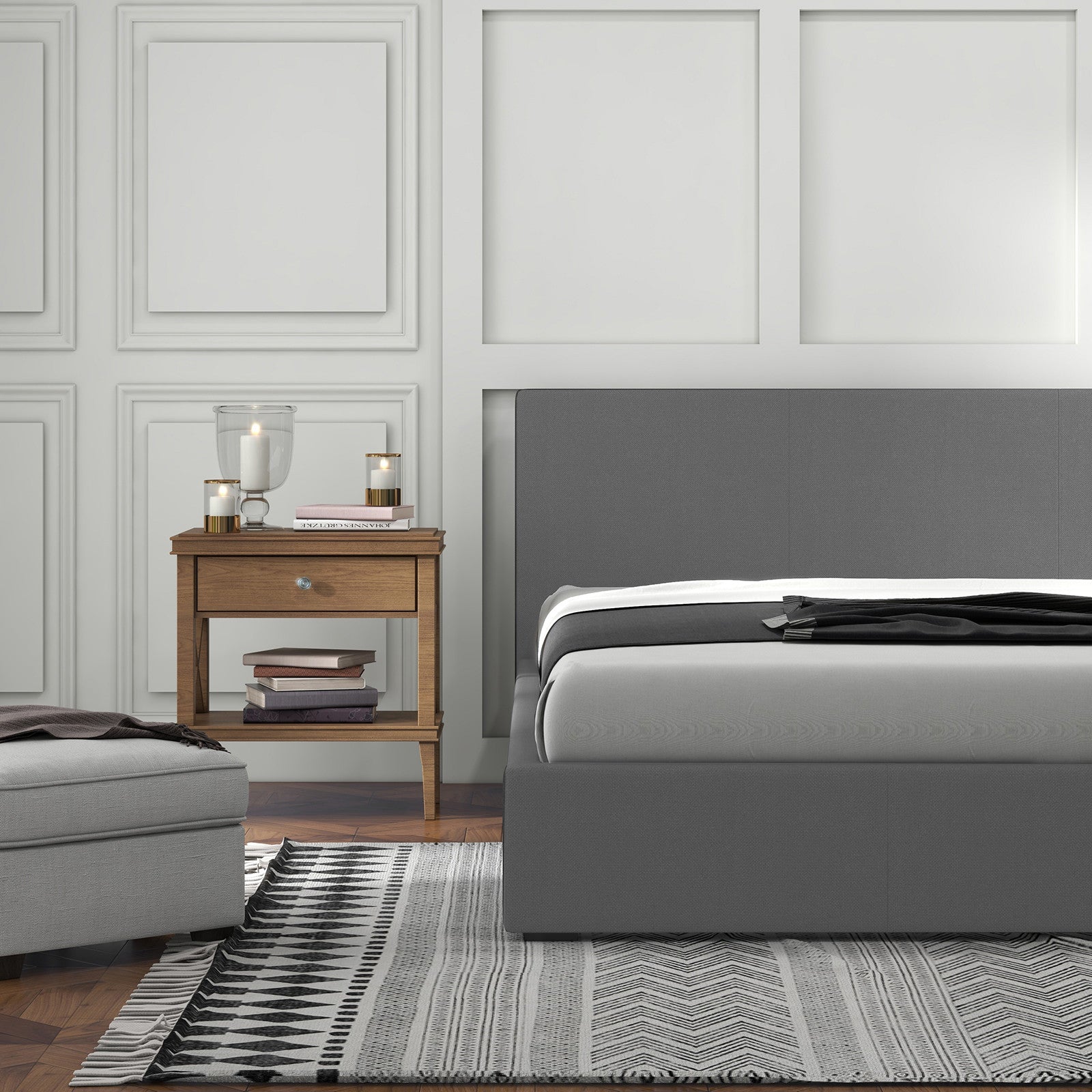 Milano Luxury Gas Lift Bed with Headboard (Model 1) - Grey No.28 - Double-1951134893945786372