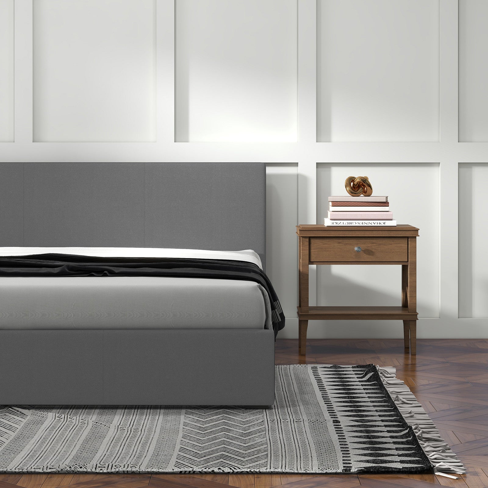 Milano Luxury Gas Lift Bed with Headboard (Model 1) - Grey No.28 - Double-1951134893945786373