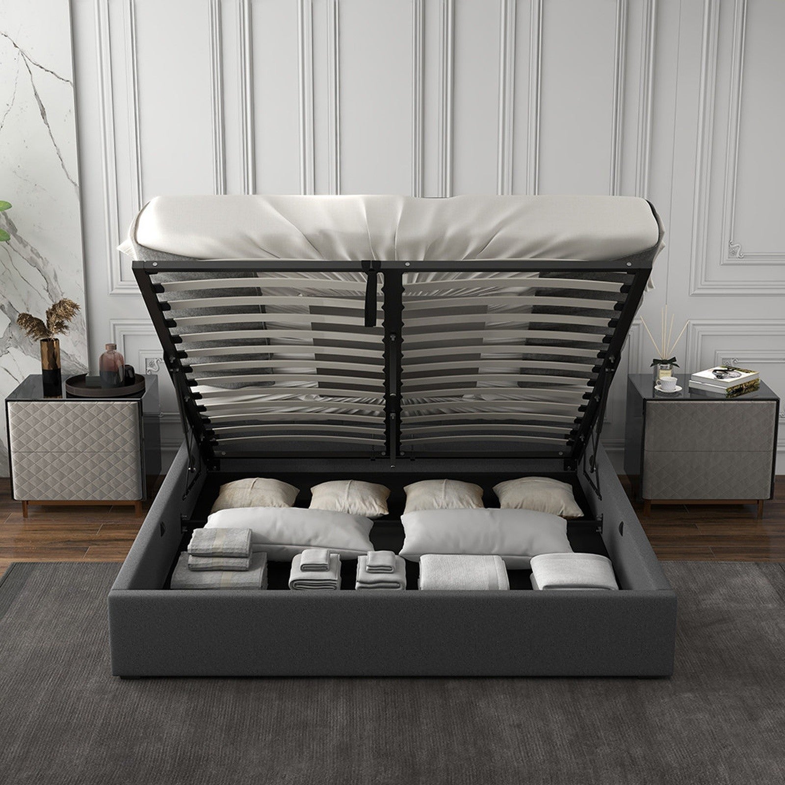 Milano Capri Luxury Gas Lift Bed With Headboard (Model 3) - Grey No.28 - Double-1951134894369411078