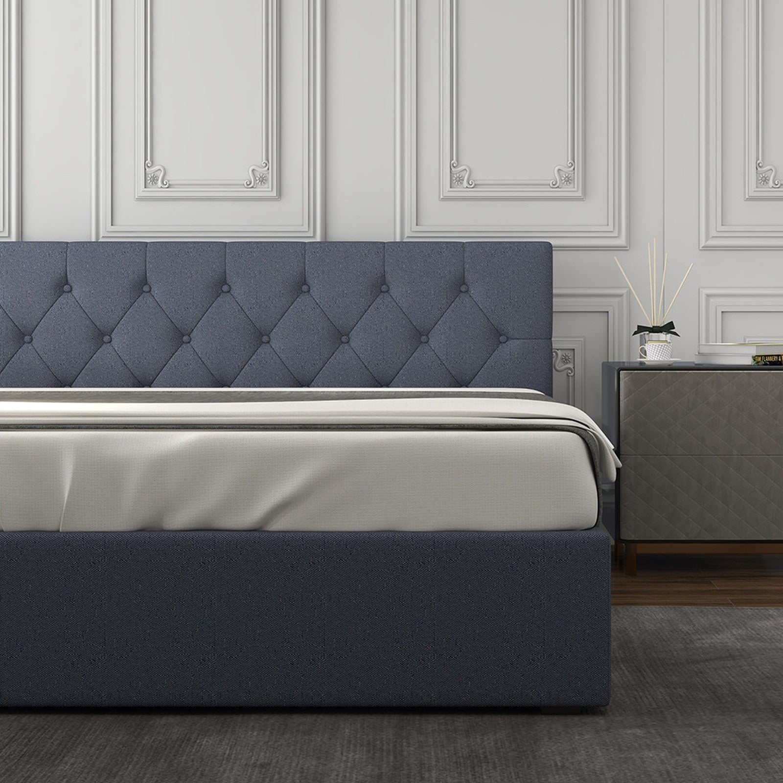 Milano Capri Luxury Gas Lift Bed With Headboard (Model 3) - Charcoal No.35 - Queen-1951134896361705474