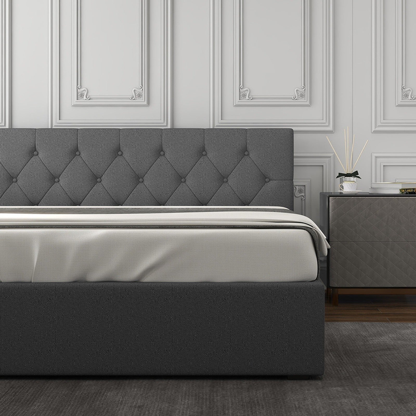 Milano Capri Luxury Gas Lift Bed With Headboard (Model 3) - Grey No.28 - Single-1951134896982462466