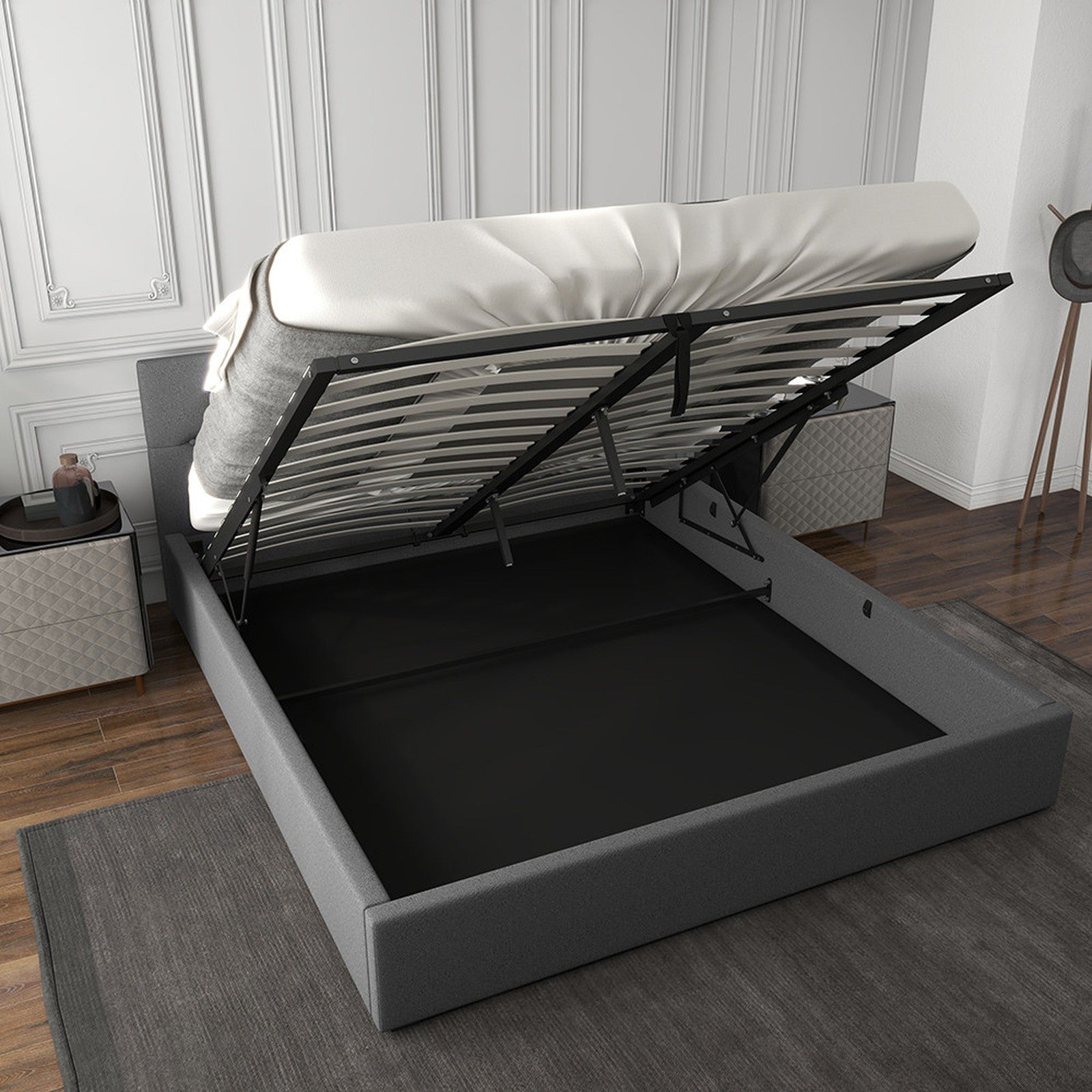 Milano Capri Luxury Gas Lift Bed With Headboard (Model 3) - Grey No.28 - Single-1951134896982462467