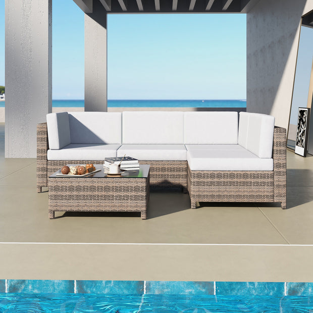 Milano Outdoor 5 PC Rattan Sofa Set Colour Oatmeal Seat & Black Coating (5 Boxes)-1951134907447250945
