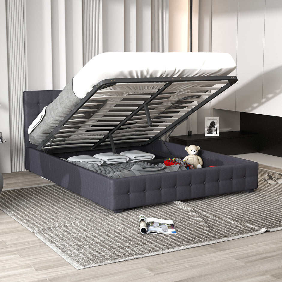Milano Decor Eden Gas Lift Bed - Dark Grey - Double-1951134897640968195