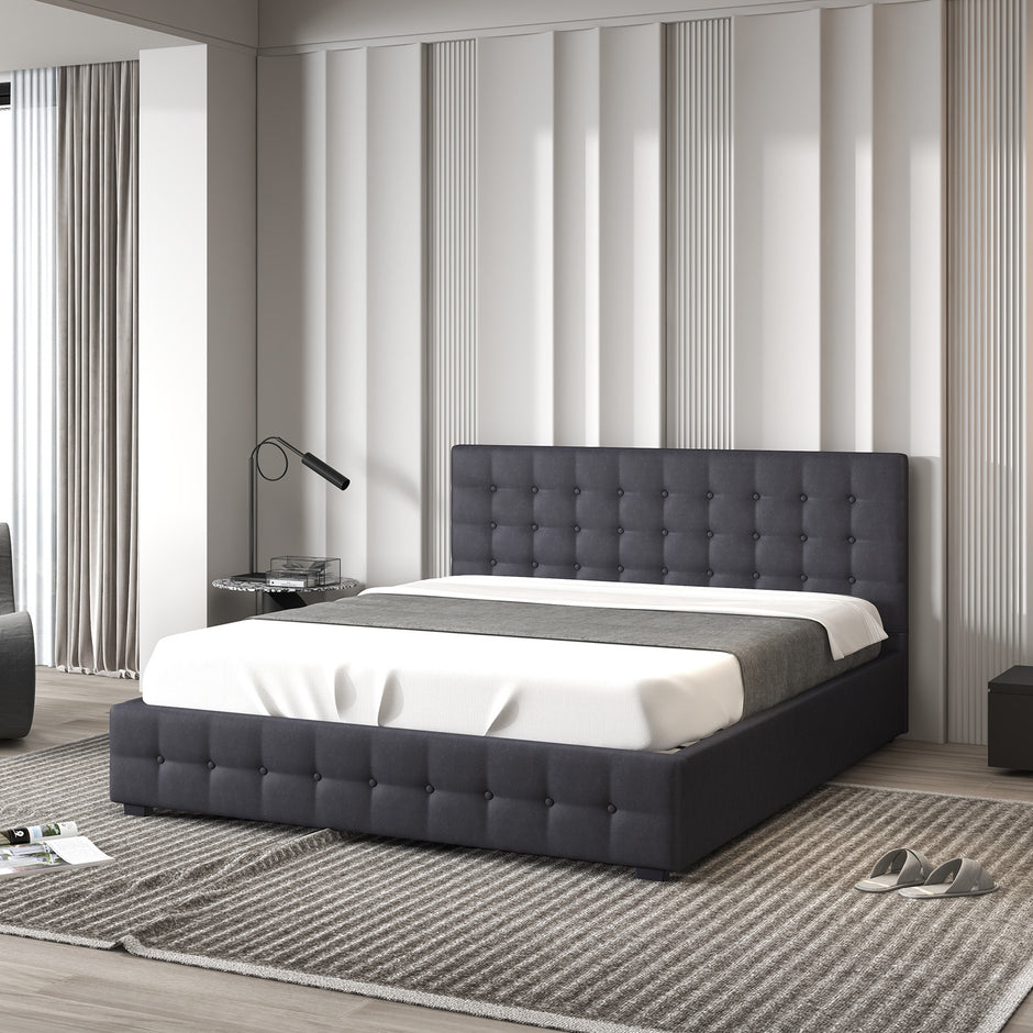 Milano Decor Eden Gas Lift Bed - Dark Grey - Queen-1951134897842294785