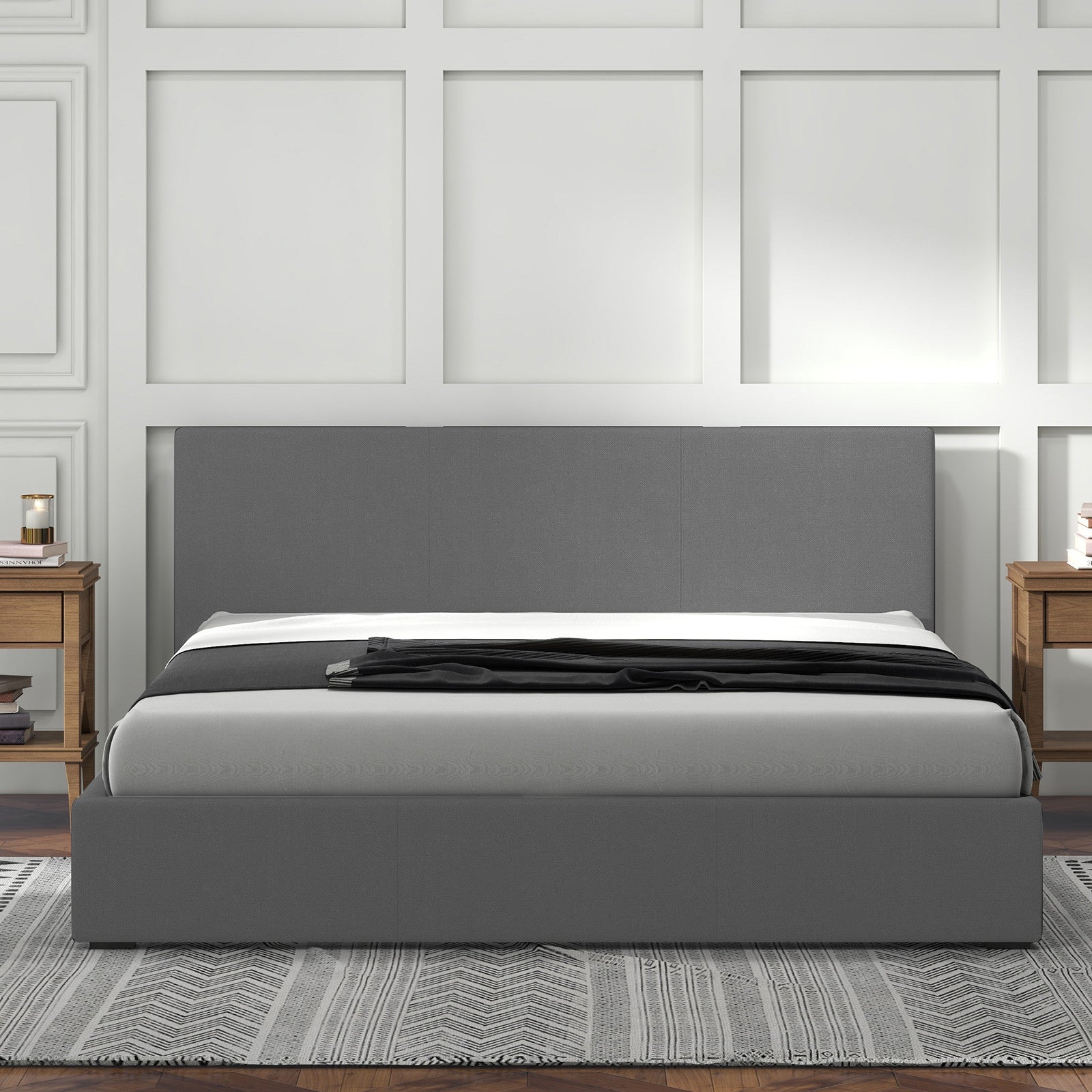 Milano Luxury Gas Lift Bed with Headboard (Model 1) - Grey No.28 - King Single-1951134899142529030