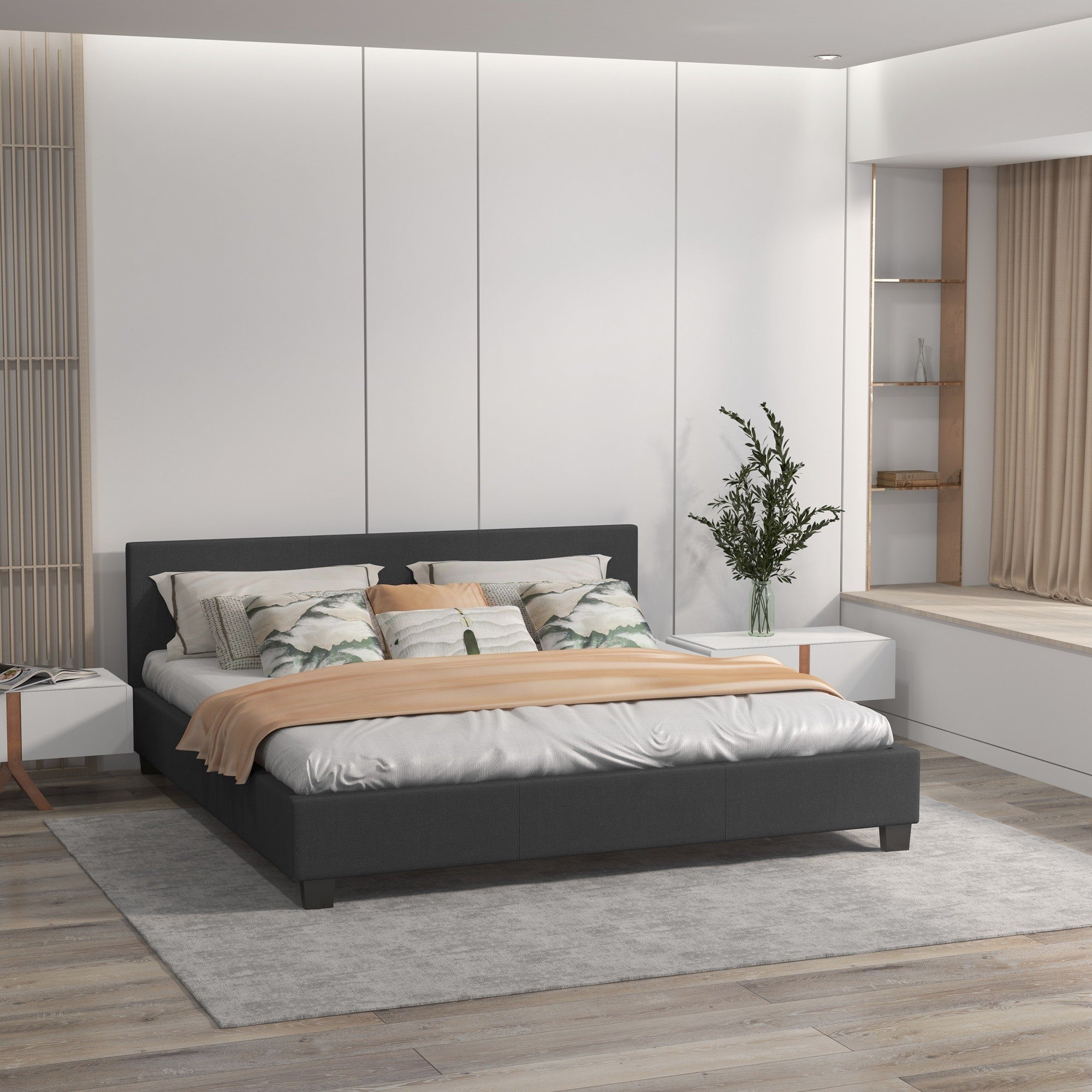 Milano Sienna Luxury Bed with Headboard (Model 2) - Charcoal No.35 - King-1951134900224659456