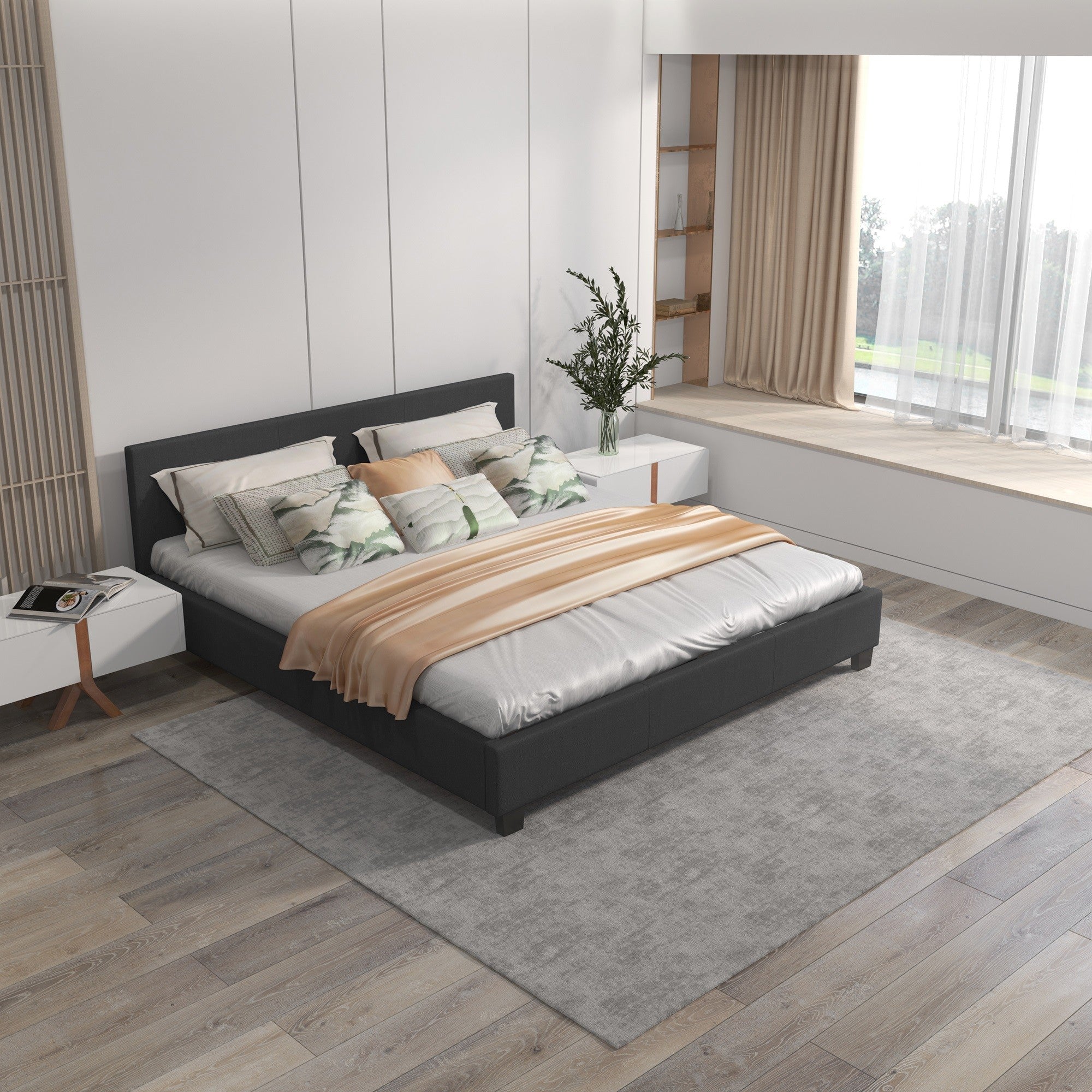 Milano Sienna Luxury Bed with Headboard (Model 2) - Charcoal No.35 - King-1951134900224659459