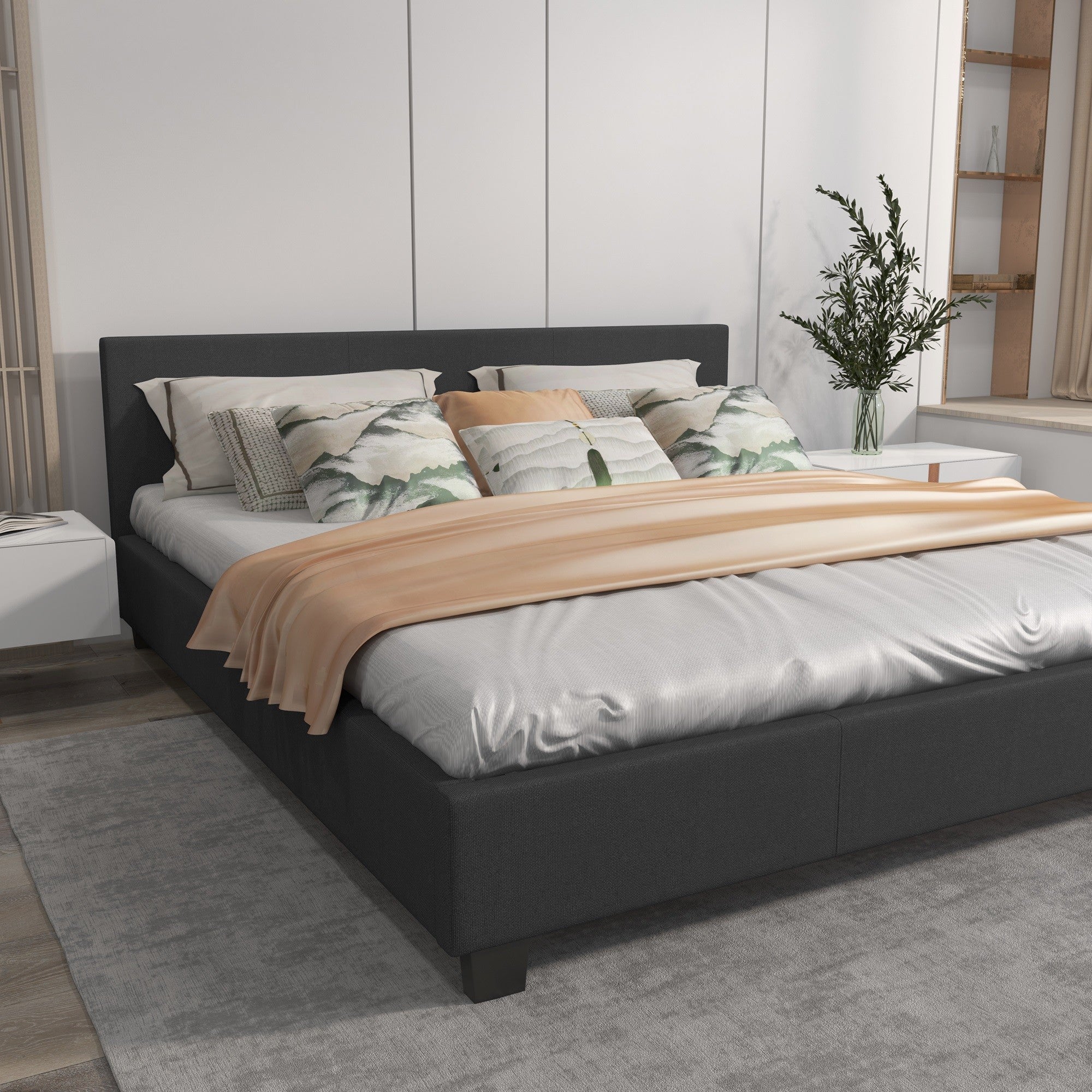 Milano Sienna Luxury Bed with Headboard (Model 2) - Charcoal No.35 - King-1951134900224659460