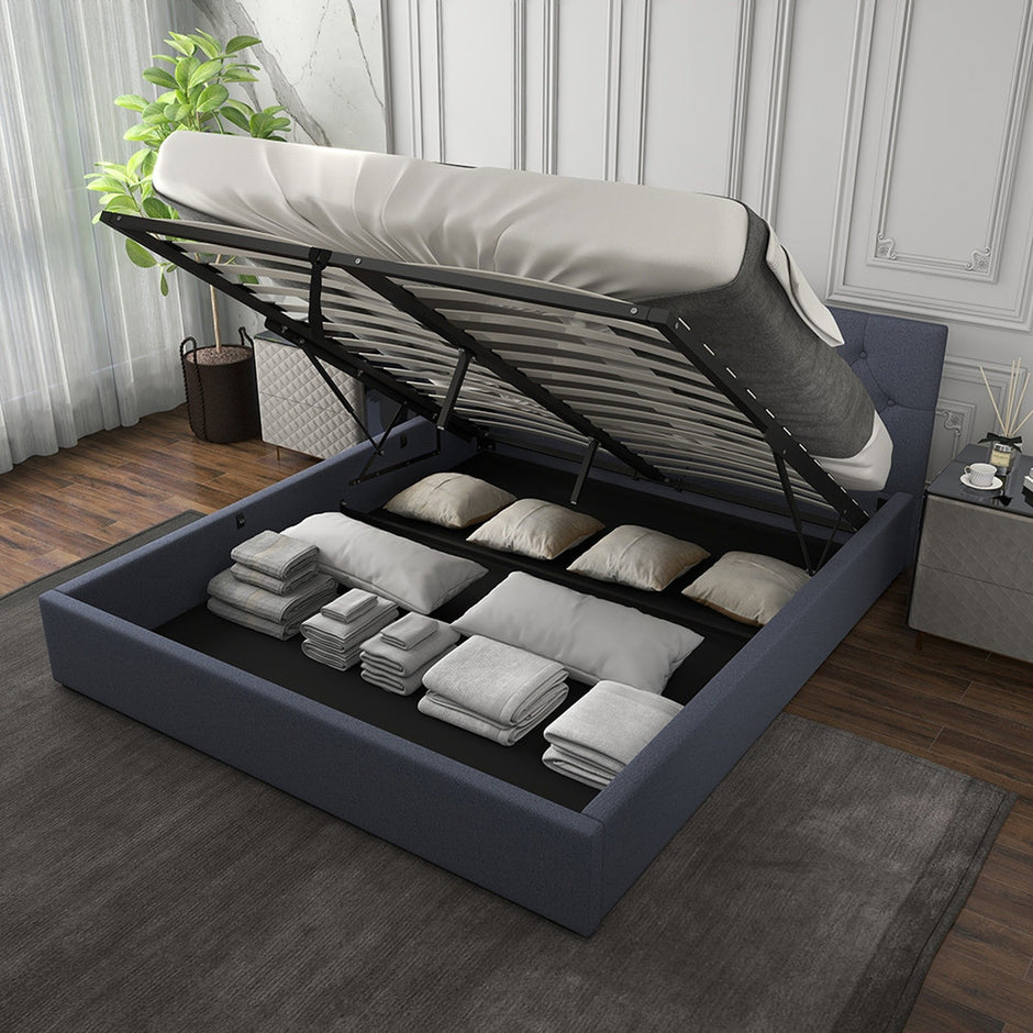 Milano Capri Luxury Gas Lift Bed With Headboard (Model 3) - Charcoal No.35 - Single-1951134900430180359