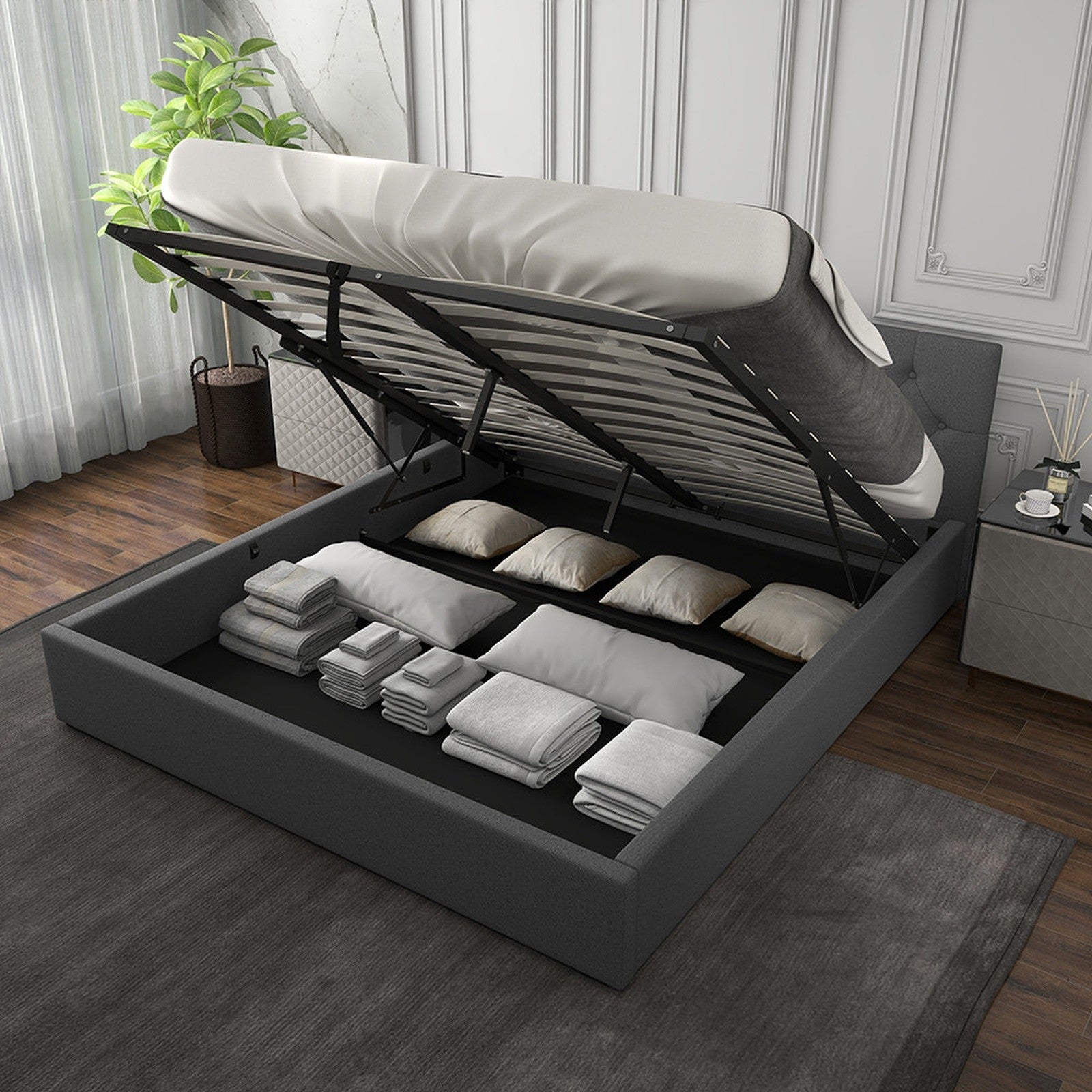 Milano Capri Luxury Gas Lift Bed With Headboard (Model 3) - Grey No.28 - King Single-1951134900623118343