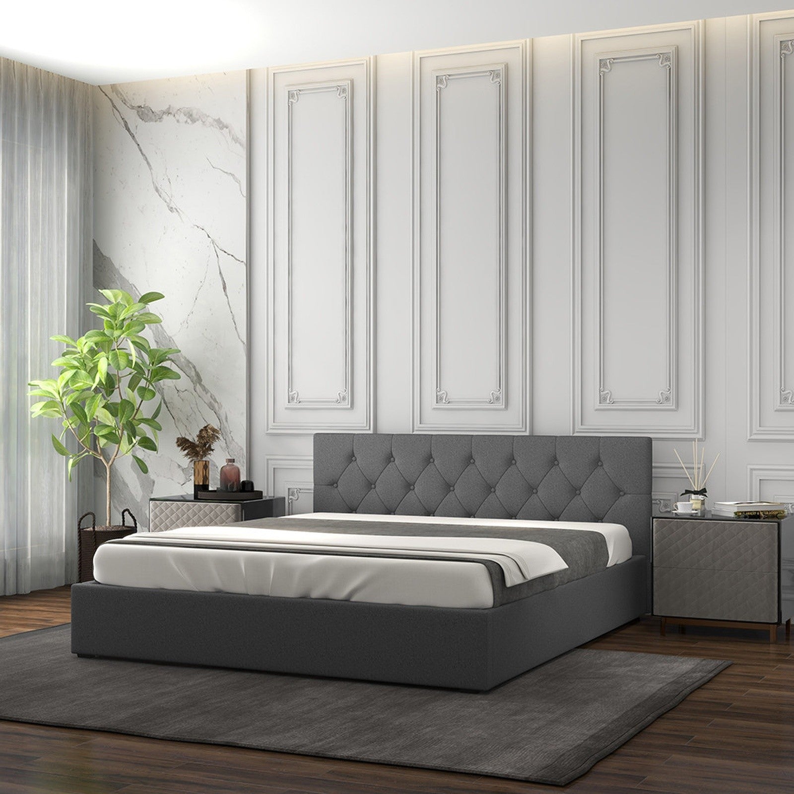 Milano Capri Luxury Gas Lift Bed With Headboard (Model 3) - Grey No.28 - Queen-1951134900979634177