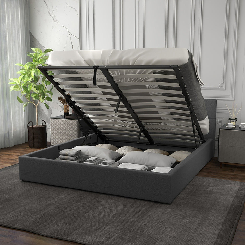 Milano Capri Luxury Gas Lift Bed With Headboard (Model 3) - Grey No.28 - Queen-1951134900979634180