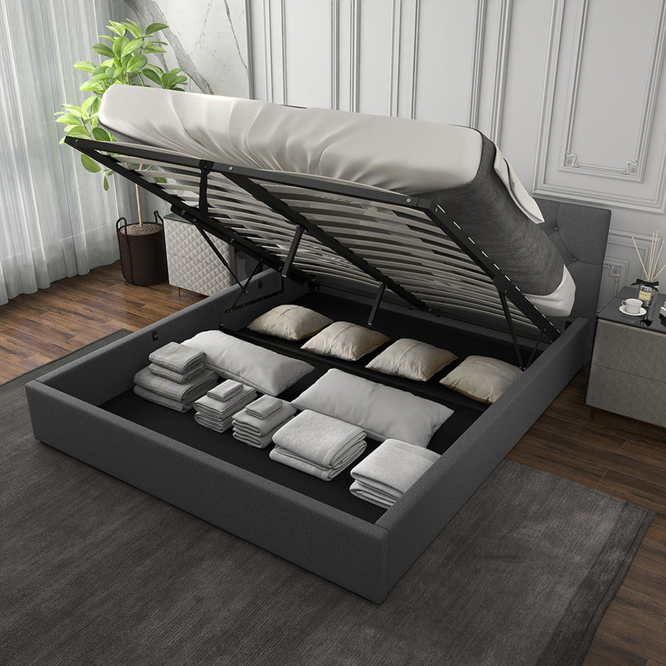 Milano Capri Luxury Gas Lift Bed With Headboard (Model 3) - Grey No.28 - Queen-1951134900979634183