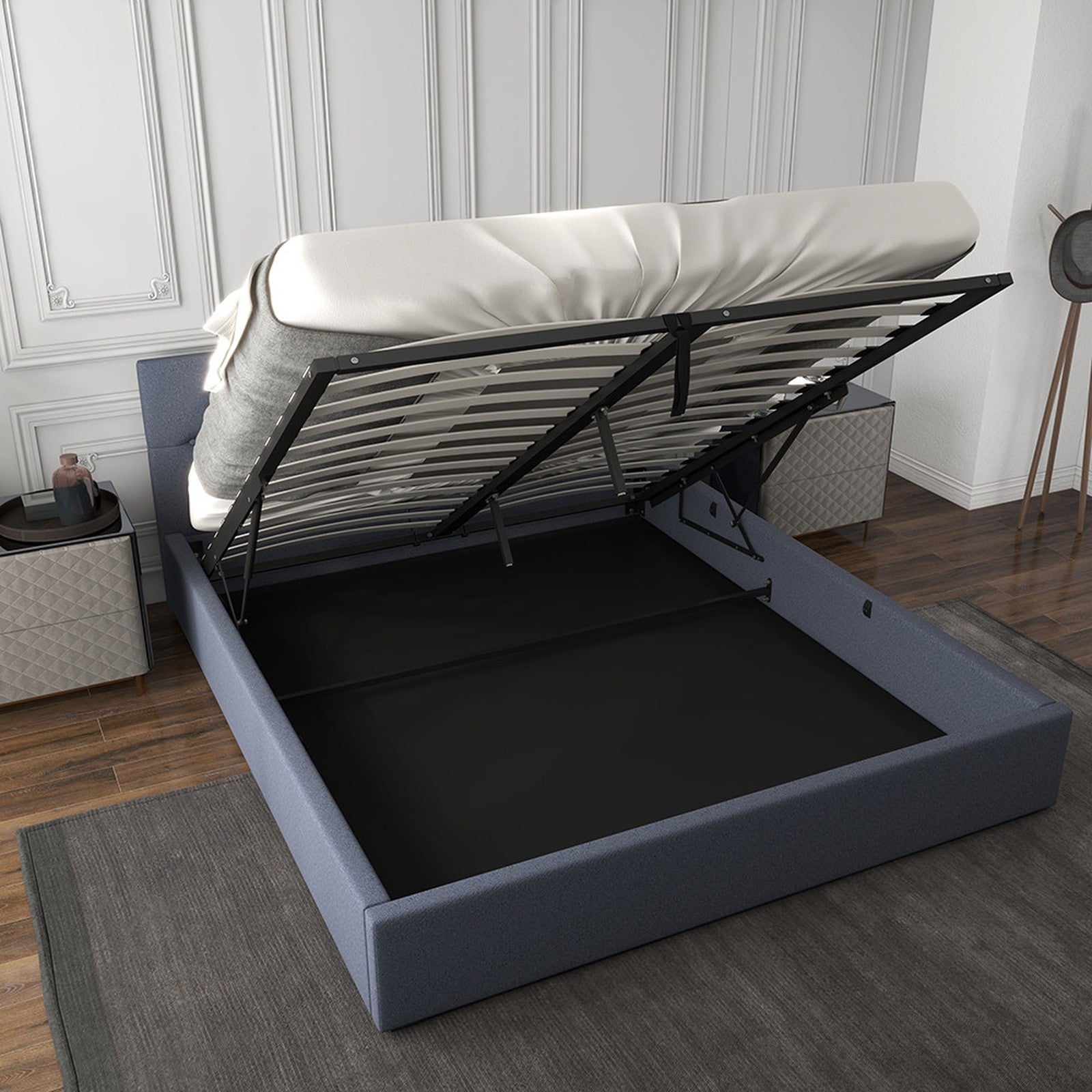 Milano Capri Luxury Gas Lift Bed With Headboard (Model 3) - Charcoal No.35 - King-1951134901155794947