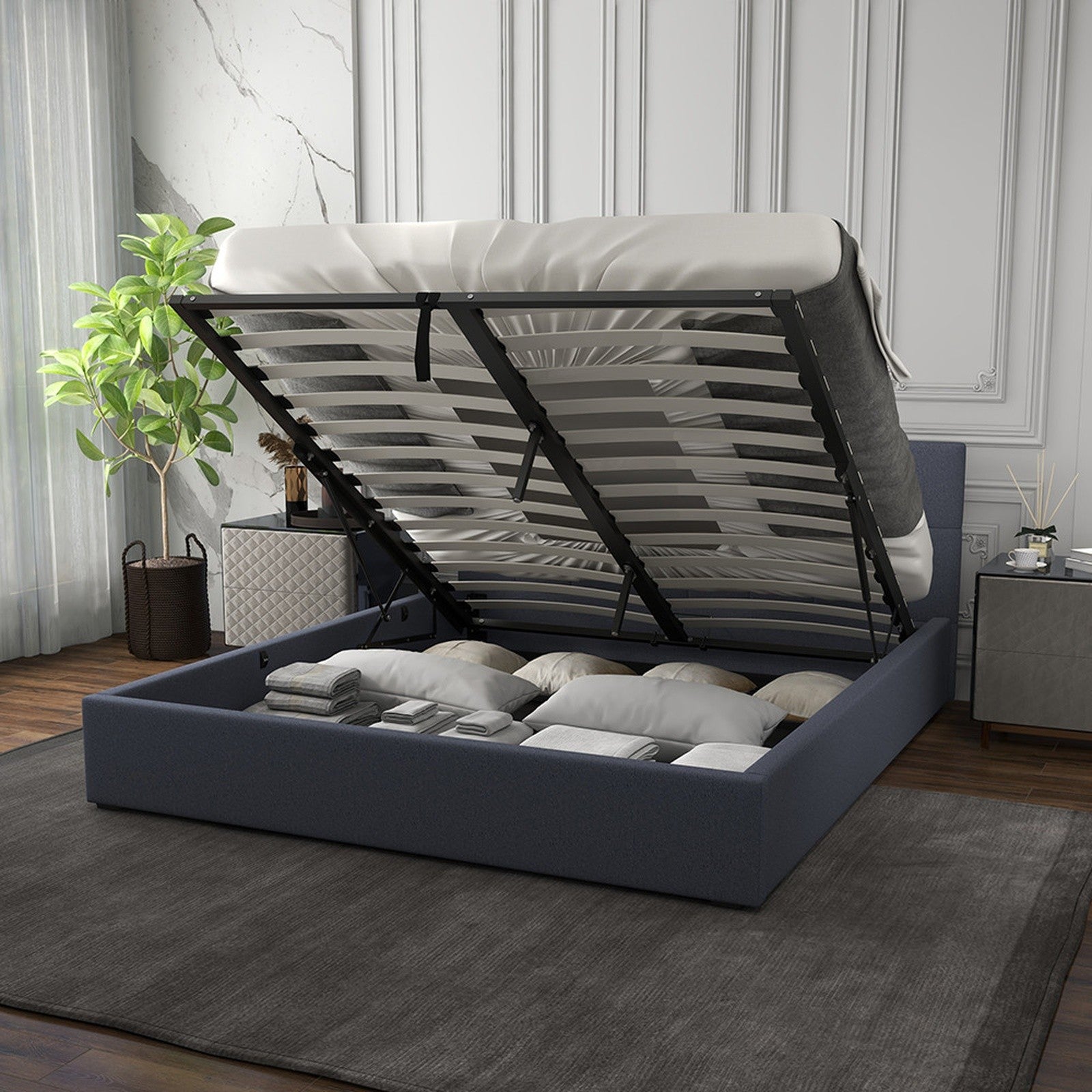 Milano Capri Luxury Gas Lift Bed With Headboard (Model 3) - Charcoal No.35 - King-1951134901155794948