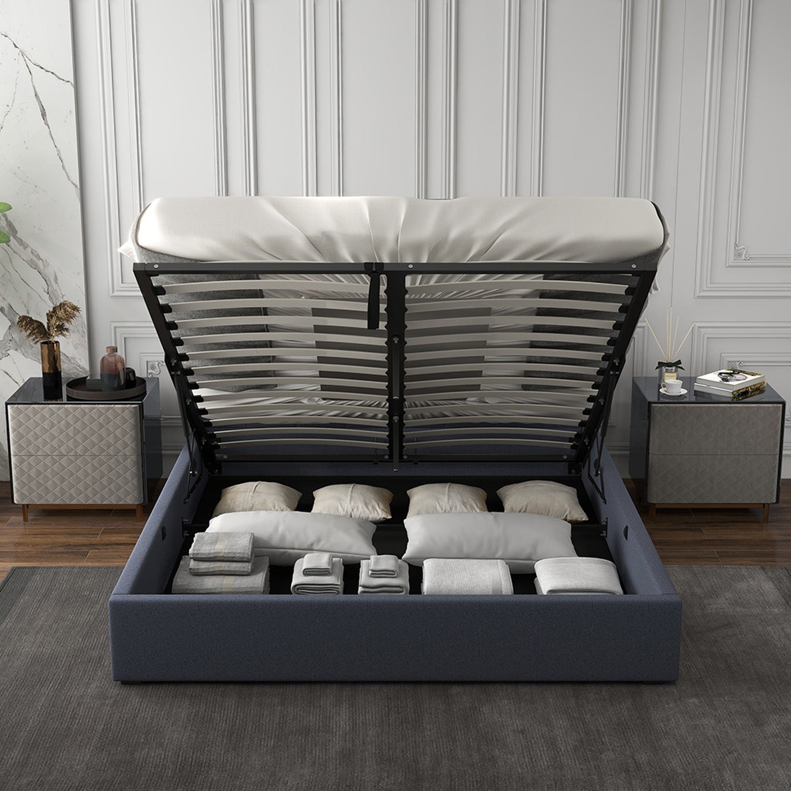 Milano Capri Luxury Gas Lift Bed With Headboard (Model 3) - Charcoal No.35 - King-1951134901155794950