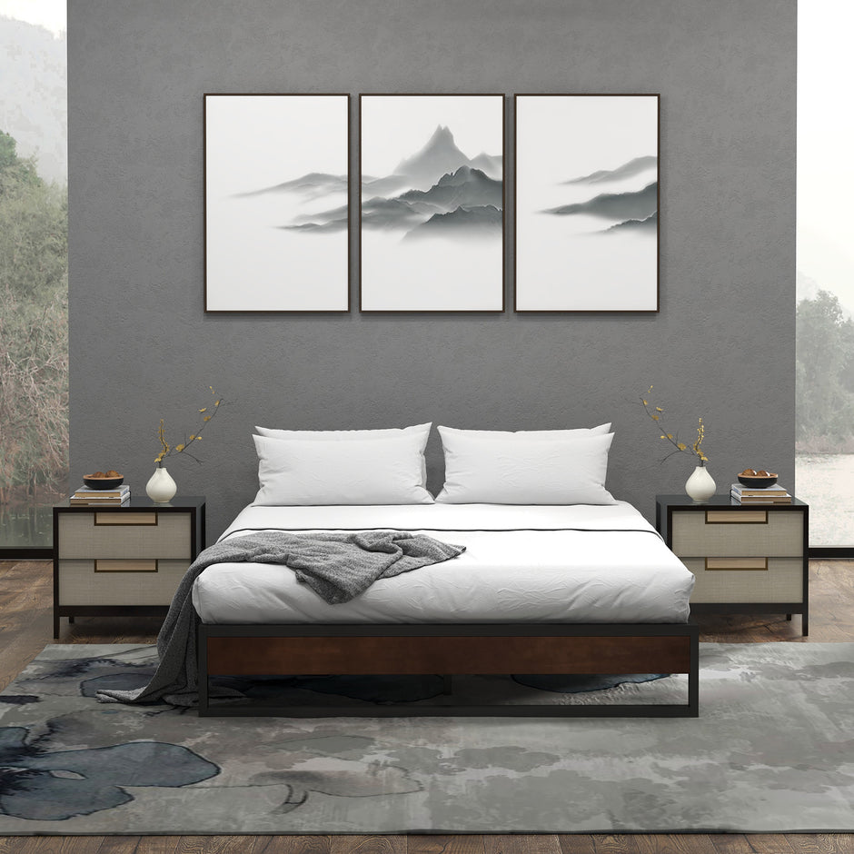 Sorrento Metal and Wood bed base - Double-1951134902615412738