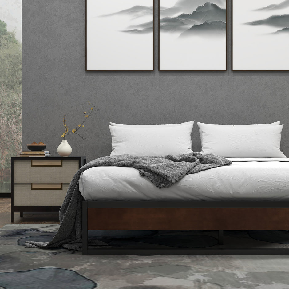 Sorrento Metal and Wood bed base - Double-1951134902615412742