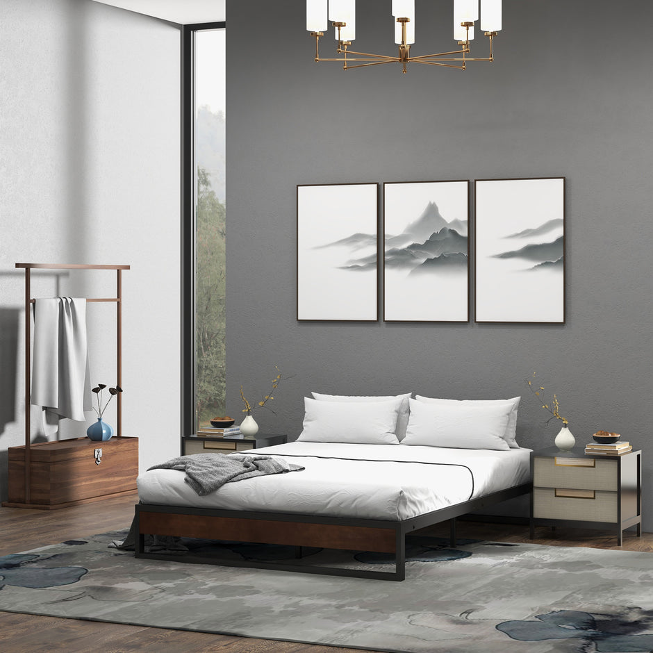 Sorrento Metal and Wood bed base - Queen-1951134902829322241