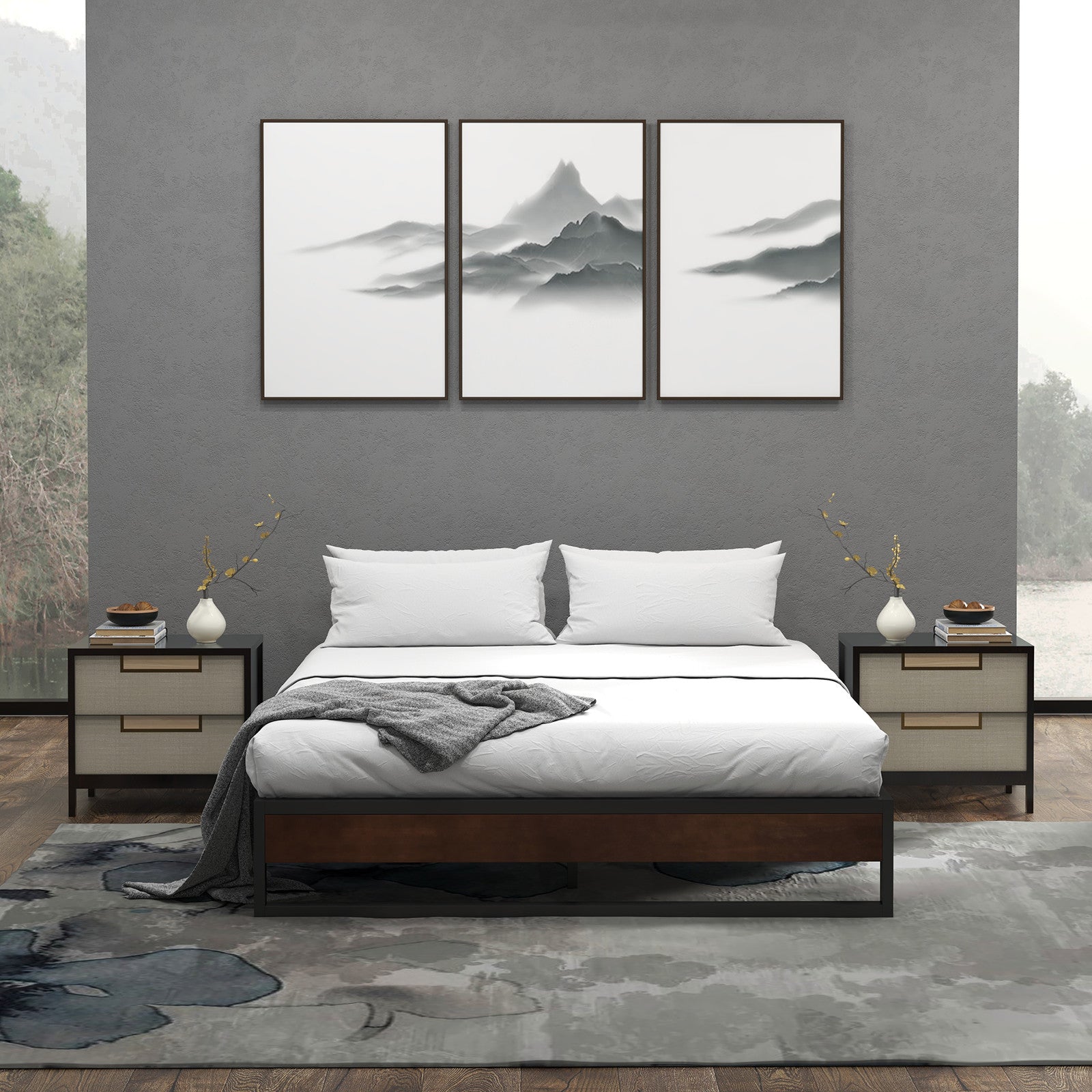 Sorrento Metal and Wood bed base - Queen-1951134902829322242