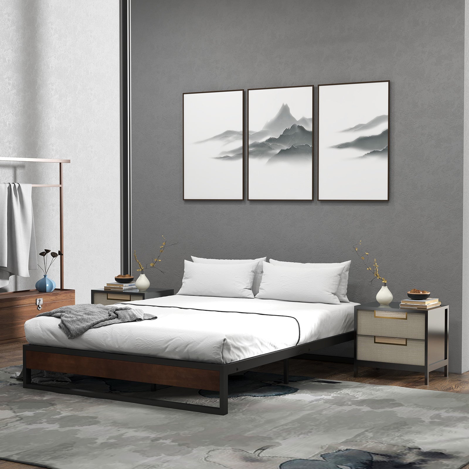 Sorrento Metal and Wood bed base - Queen-1951134902829322247