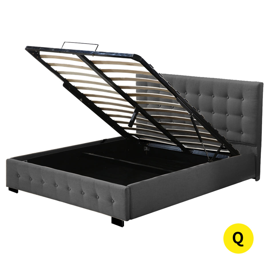 Levede Fabric Bed Frame Queen Tufted Dark Grey-2006733222884544512