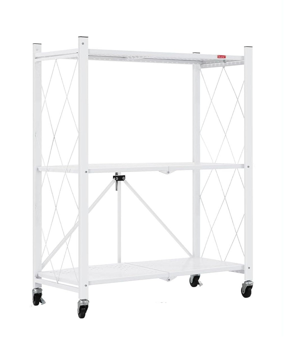 CARLA HOME 3-Tier Foldable Storage Shelf with Wheels for Kitchen, Garage, Pantry or Basement (White)-1978962265868734473