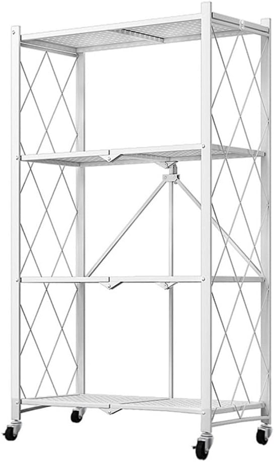 CARLA HOME 4-Tier Foldable Storage Shelf with Wheels for Kitchen, Garage, Pantry or Basement (White)-1978962266032312329
