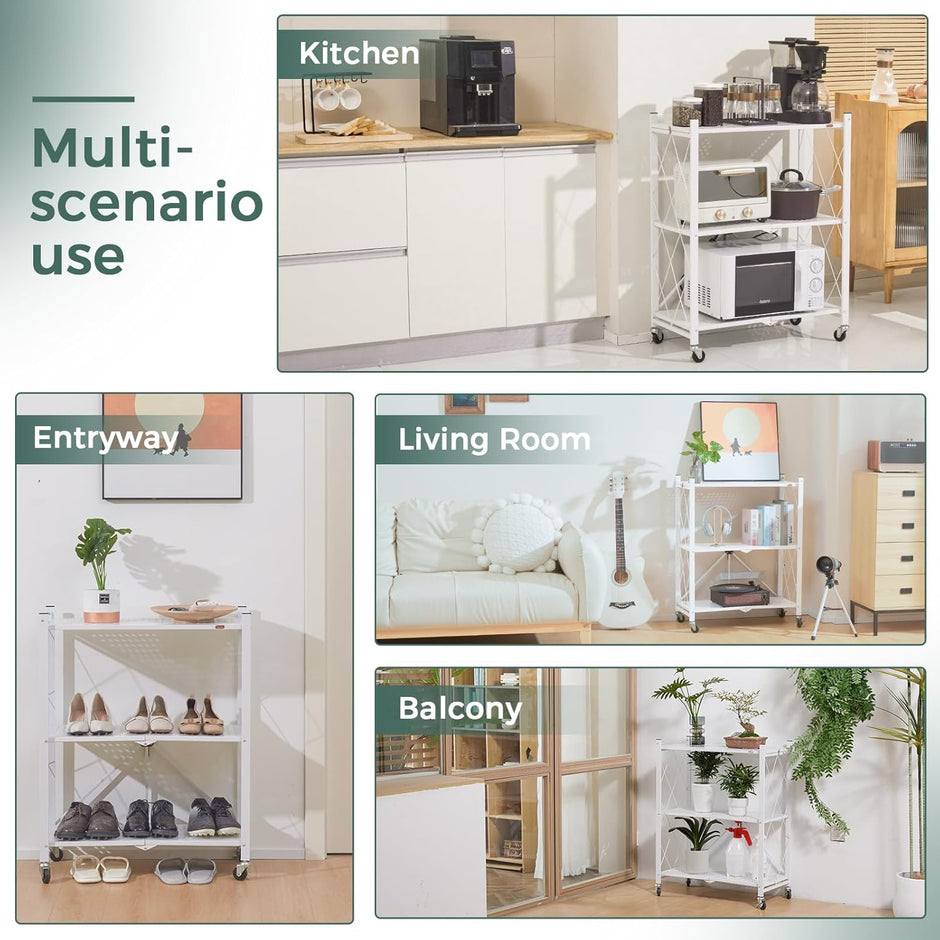 CARLA HOME 4-Tier Foldable Storage Shelf with Wheels for Kitchen, Garage, Pantry or Basement (White)-1978962266032312321