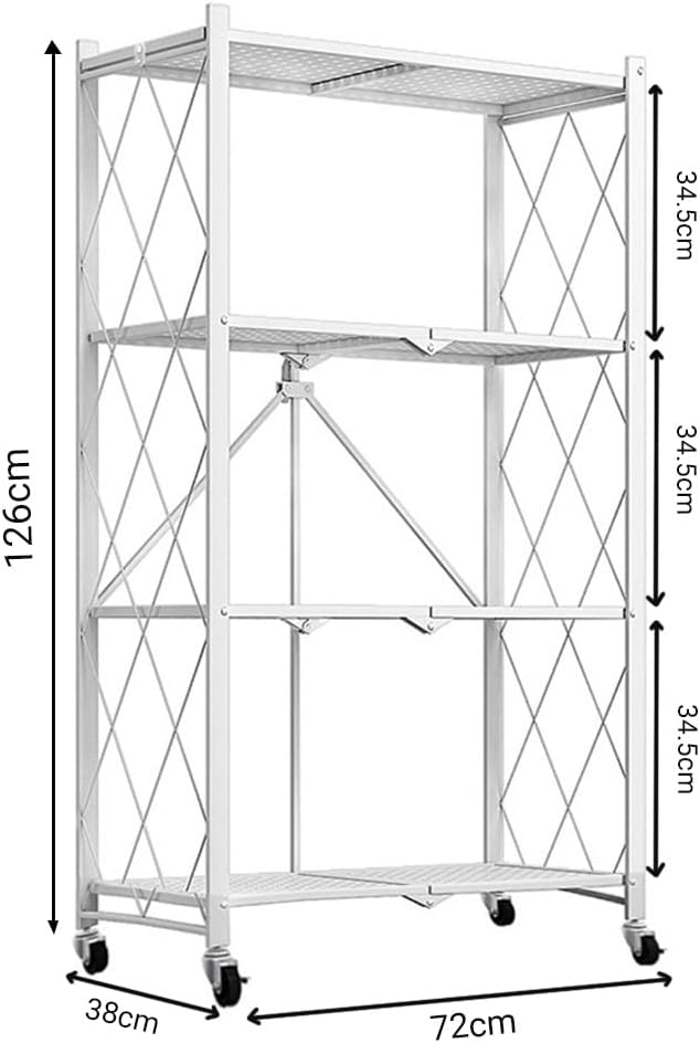 CARLA HOME 4-Tier Foldable Storage Shelf with Wheels for Kitchen, Garage, Pantry or Basement (White)-1978962266032312322