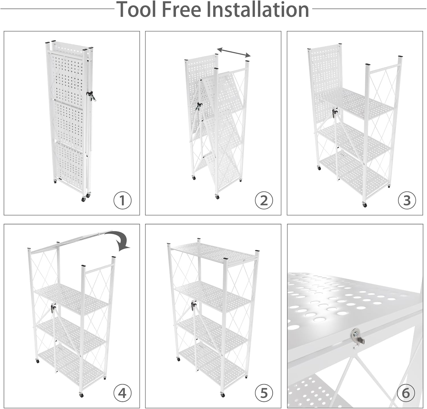 CARLA HOME 4-Tier Foldable Storage Shelf with Wheels for Kitchen, Garage, Pantry or Basement (White)-1978962266032312327