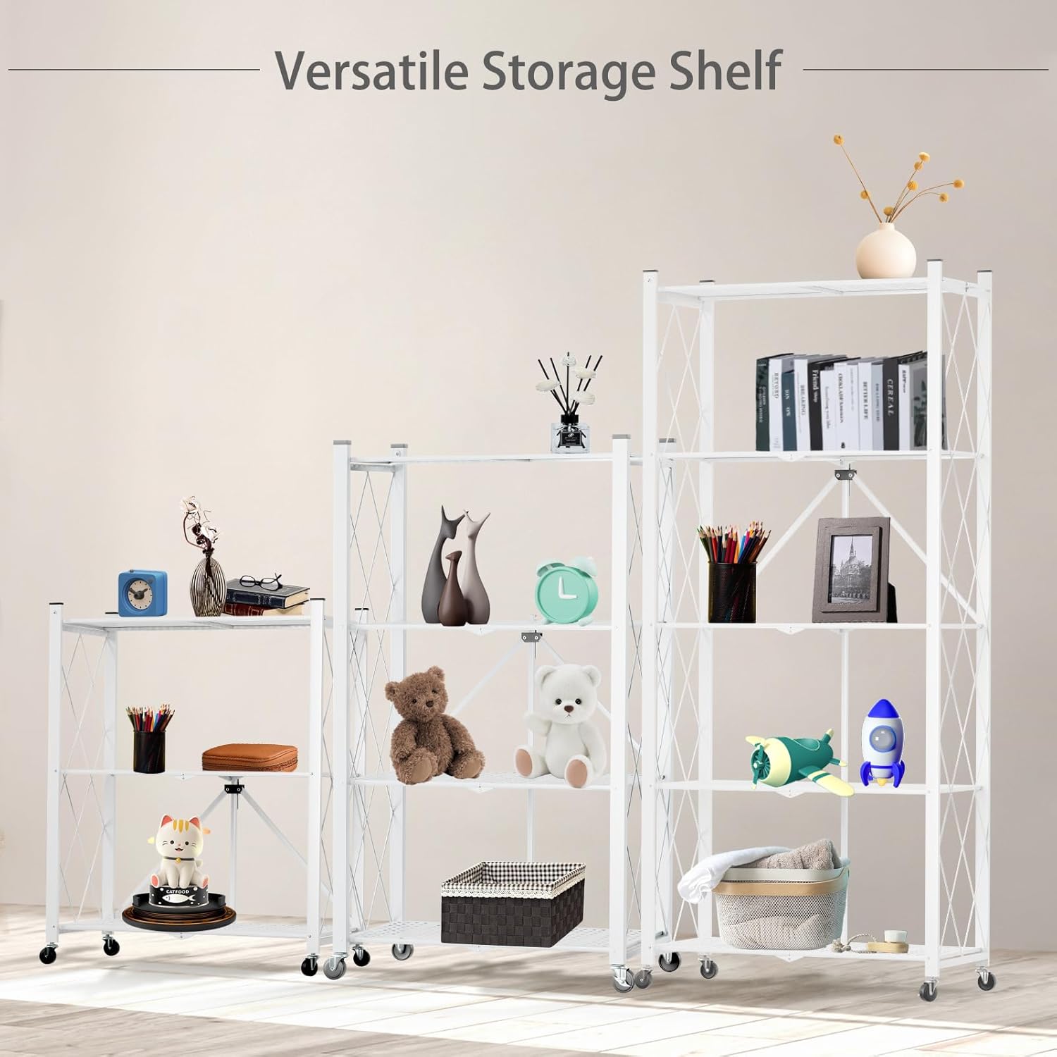 CARLA HOME 4-Tier Foldable Storage Shelf with Wheels for Kitchen, Garage, Pantry or Basement (White)-1978962266032312328