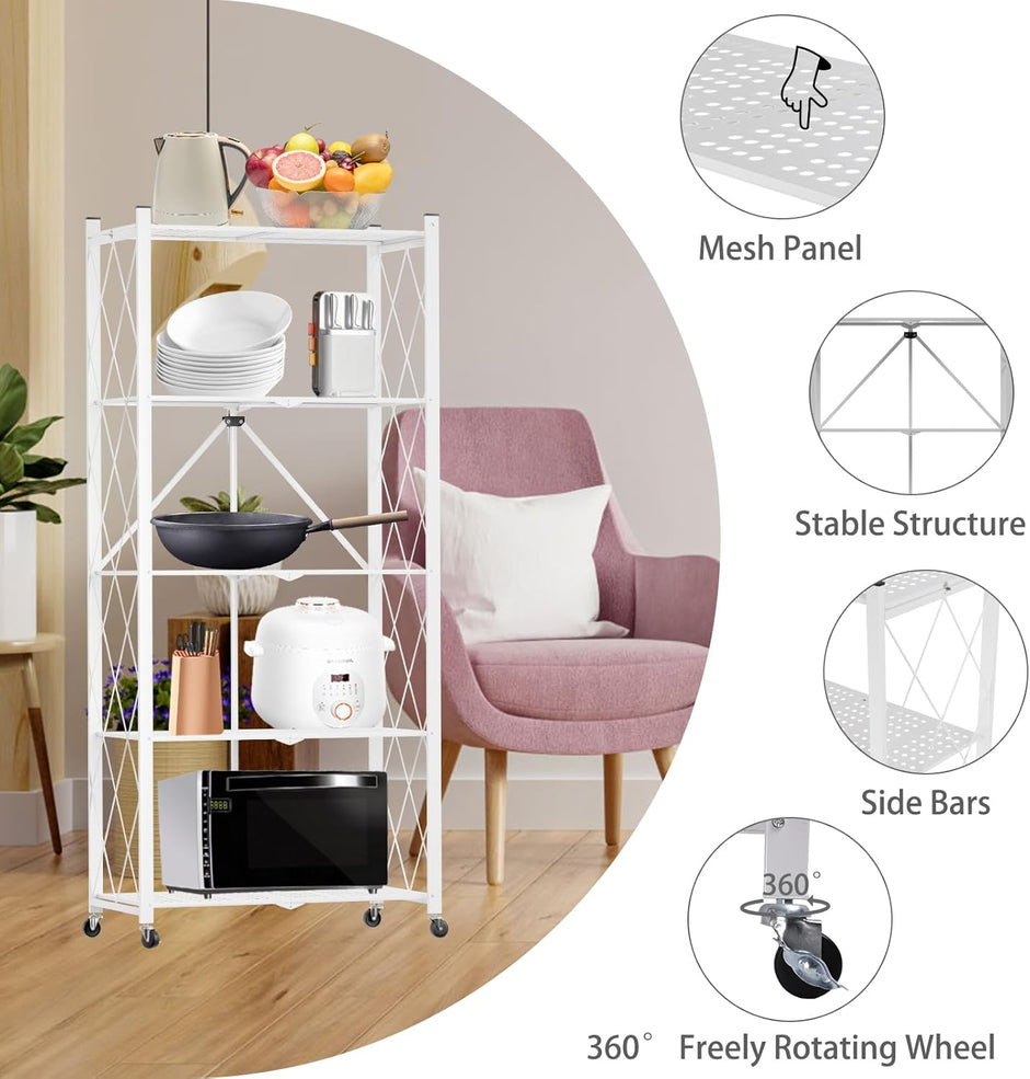 CARLA HOME 5-Tier Foldable Storage Shelf with Wheels for Kitchen, Garage, Pantry or Basement (White)-1978962266204278789