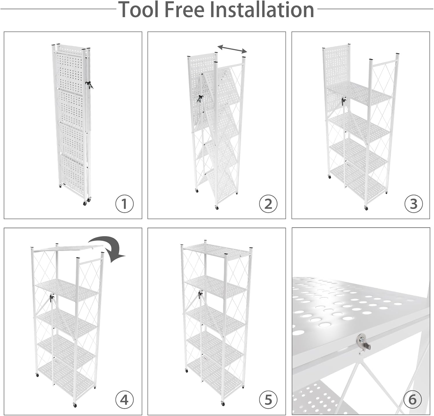 CARLA HOME 5-Tier Foldable Storage Shelf with Wheels for Kitchen, Garage, Pantry or Basement (White)-1978962266204278791