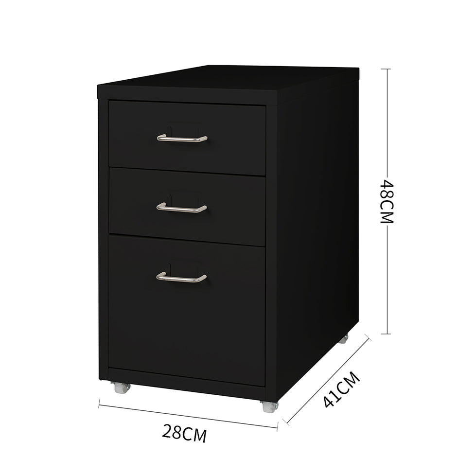 Levede 3 Drawer Office Drawers Cabinet Black-2018816765886337026