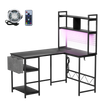 Levede L Shaped Gaming Desk with LED Lights Black-2006732738572455944