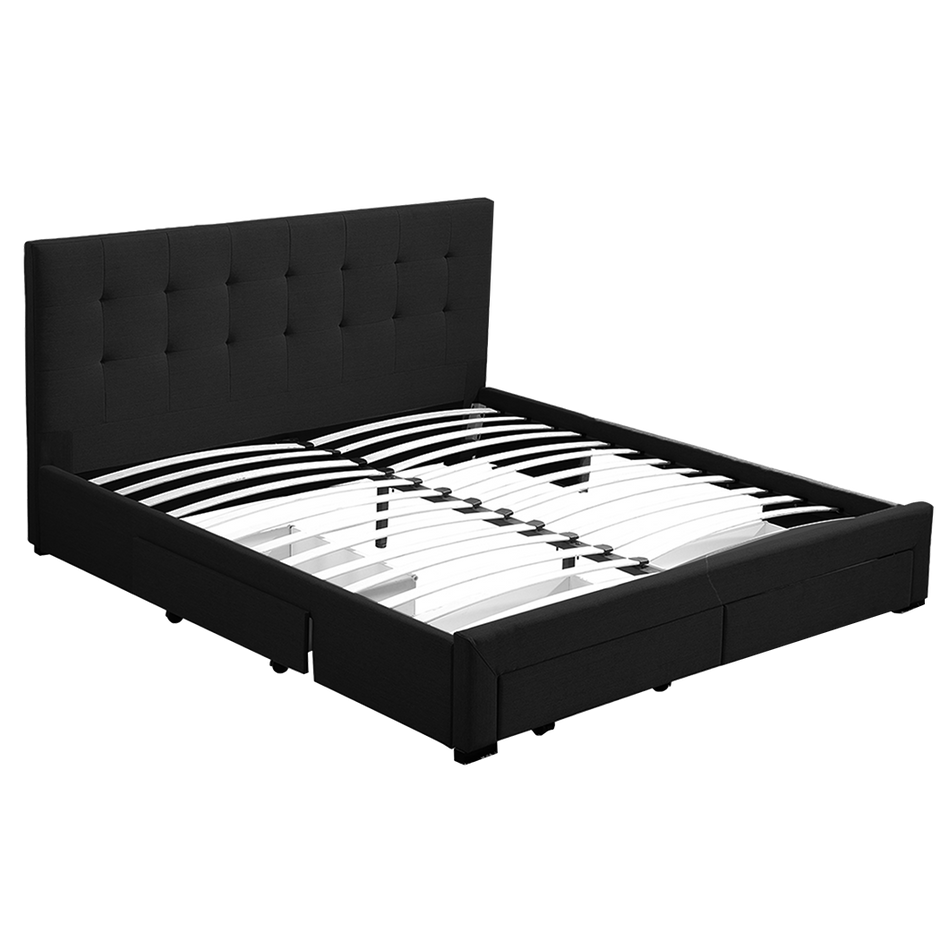 Levede Queen Bed Frame Fabric Tufted Dark Grey-2006733223215894536
