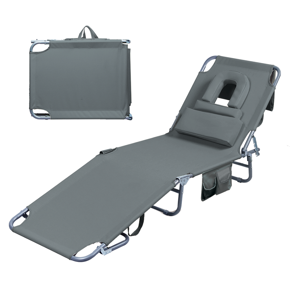 Levede Foldable Beach Lounge Chairs with Face Hole Grey-2018816828482129928