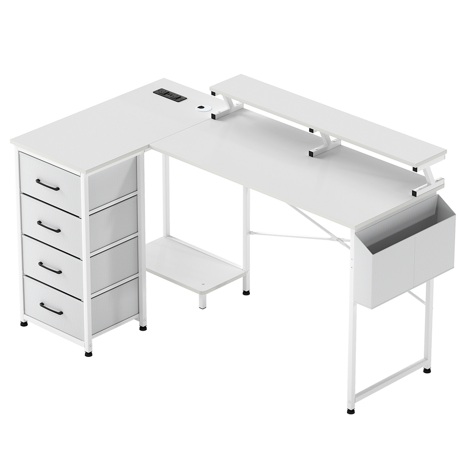 Levede L Shaped Gaming Desk with Storage Drawers White-2006733412563554312