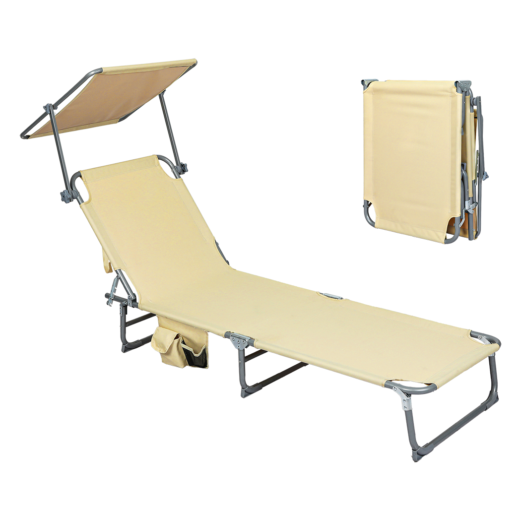 Levede Foldable Lounge Chairs with Canopy Khaki-2006732877097734152