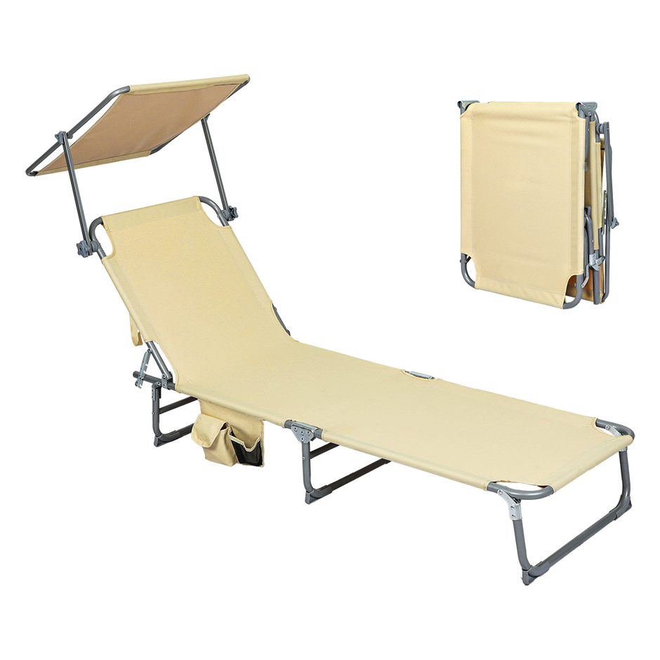 Levede Foldable Lounge Chairs with Canopy Khaki-2006732877097734152