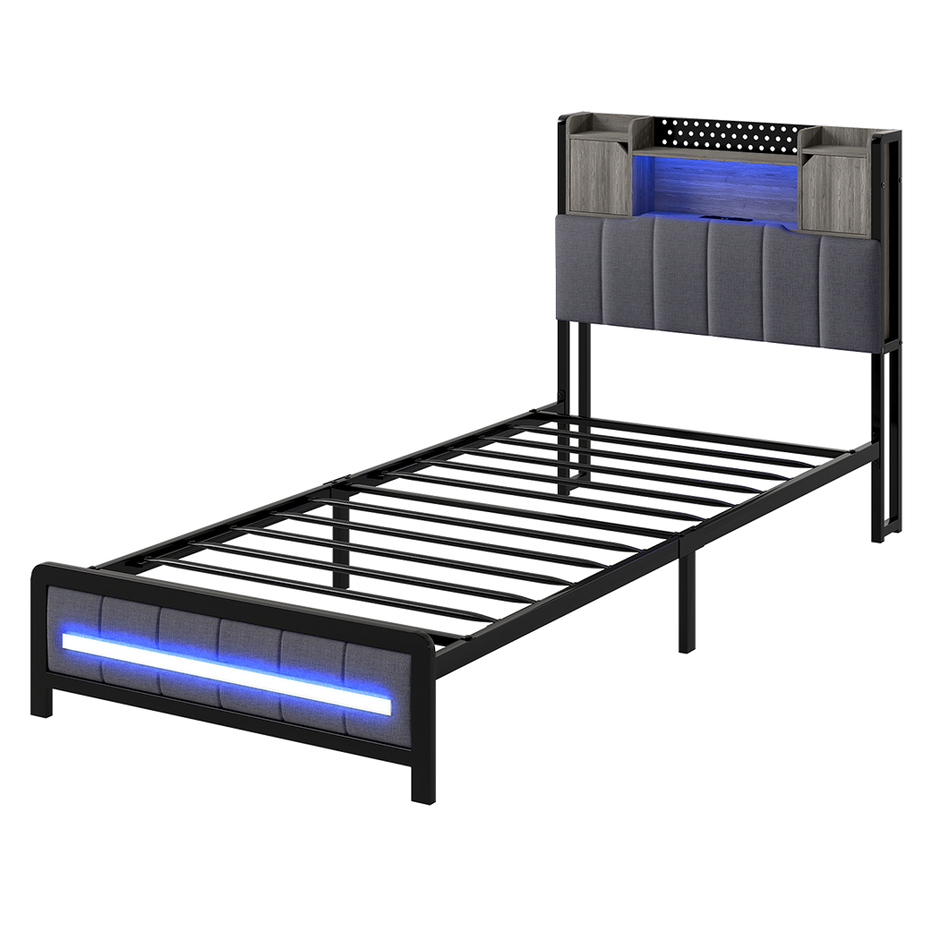 Levede Single Bed Frame with Storage Headboard RGB LED-2011971105295831048