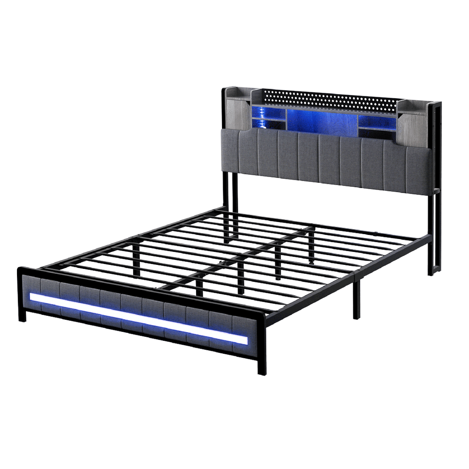 Levede Queen Bed Frame with Storage Headboard RGB LED-2006732901781213192