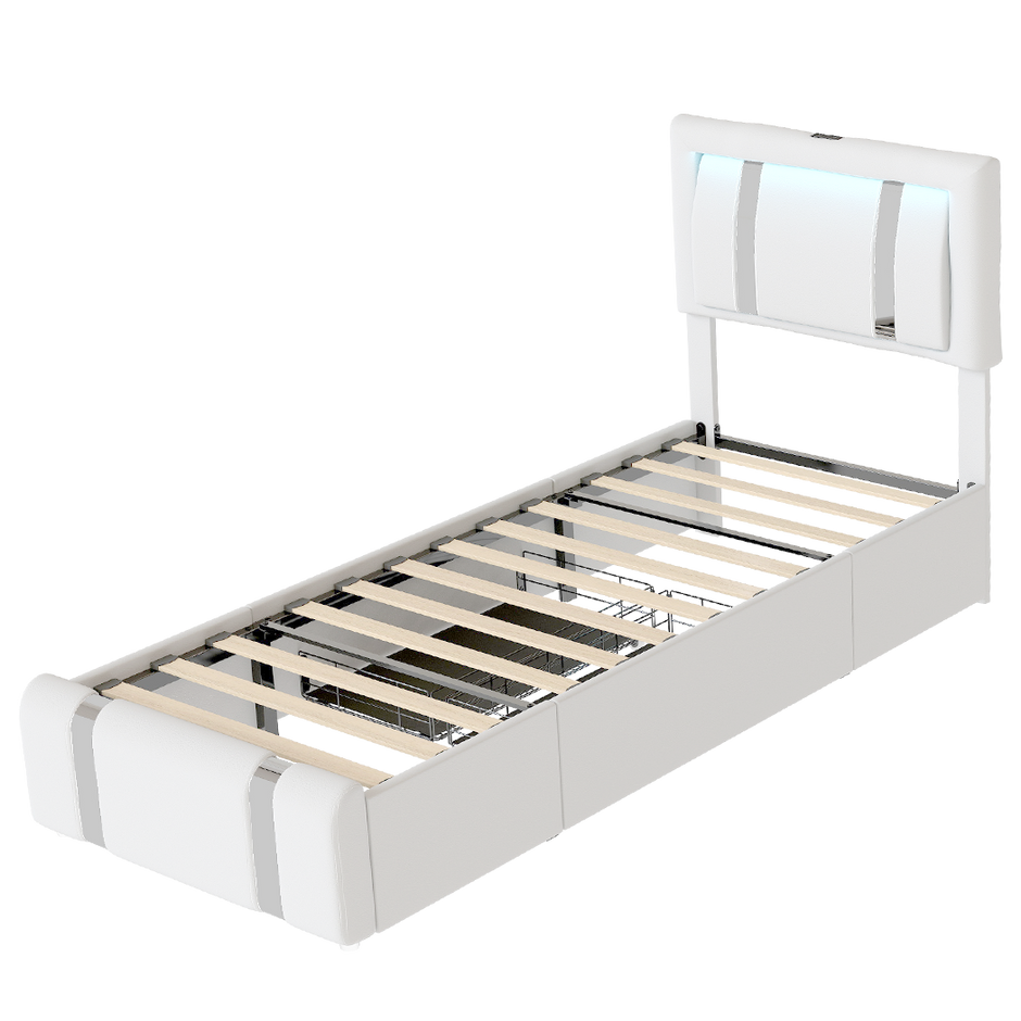 Levede Single Bed Frame Leather Headboard RGB 2 Drawers-2006732796336410632