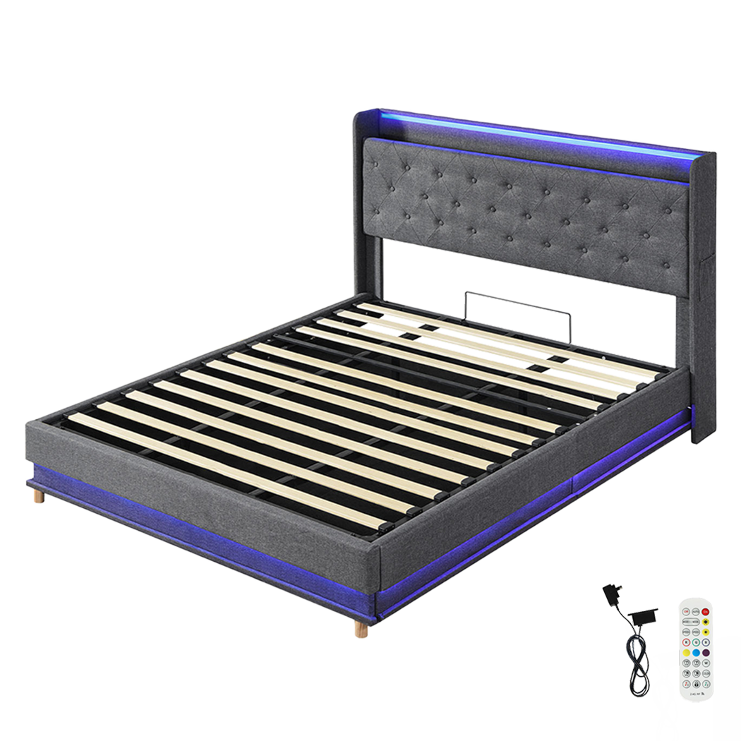 Levede King Bed Frame Gas Lift Storage LED Light USB-2006733381597007880