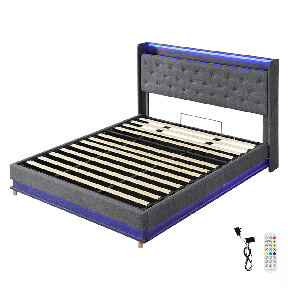 Levede King Bed Frame Gas Lift Storage LED Light USB-2006733381597007880